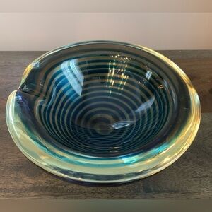 Murano Alfredo Barbini-Style Ashtray Trinket Dish Blue Swirl Heavy Italy MCM